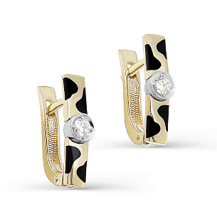 Серьги с английским замком из желтого золота с бриллиантом