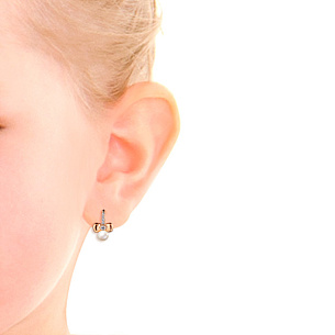 Серьги детские из красного золота с жемчугом, фианитом