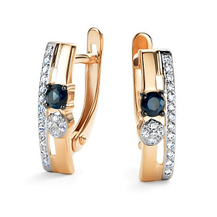 Серьги с английским замком из красного золота с бриллиантом