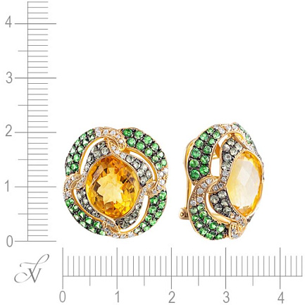 Серьги из желтого золота с бриллиантами, сапфирами