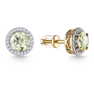 Серьги Пусеты из желтого золота с бриллиантами и аметистом