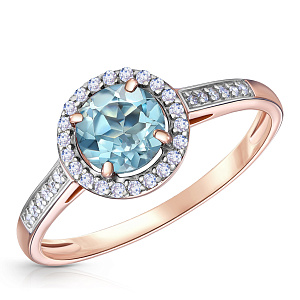 Кольцо из красного золота с бриллиантами, топазом