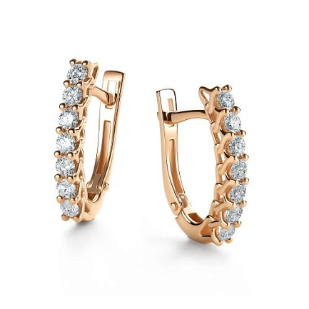 Серьги с английским замком из красного золота с бриллиантами