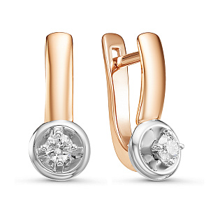 Серьги с английским замком из красного золота с бриллиантом