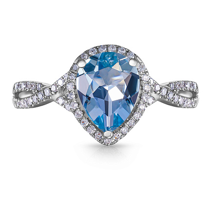 Кольцо из белого золота с аквамарином, бриллиантами