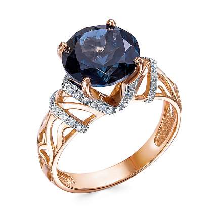 Кольцо из красного золота с бриллиантами, топазом