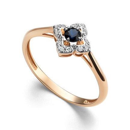 Кольцо из красного золота с бриллиантами, сапфиром