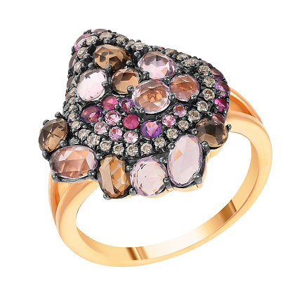 Кольцо из красного золота с бриллиантами, аметистами