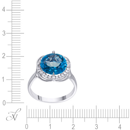 Кольцо из белого золота с бриллиантами, топазом