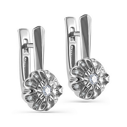 Серьги с английским замком из белого золота с бриллиантами