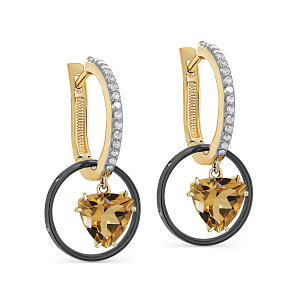 Серьги с английским замком из желтого золота с бриллиантами