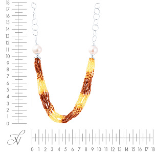 Колье из серебра с цитрином, авантюрином, жемчугами