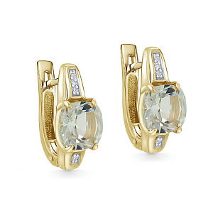 Серьги с английским замком из желтого золота с бриллиантами