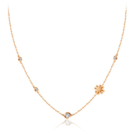 Колье из красного золота с фианитом, плетение якорное