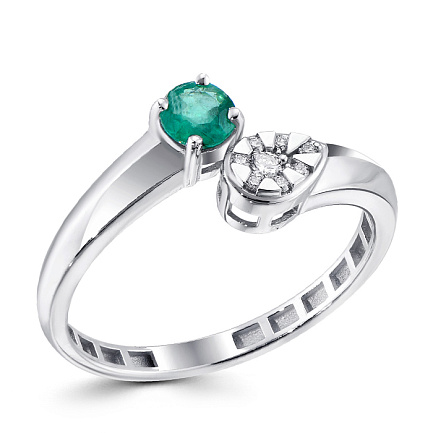 Кольцо из белого золота с бриллиантами, изумрудом