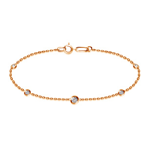 Браслет декоративный из красного золота с фианитом, плетение якорное