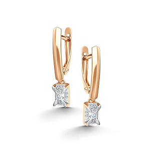 Серьги с английским замком из красного золота с бриллиантом