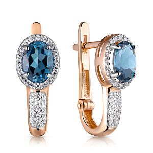 Серьги с английским замком из красного золота с топазом