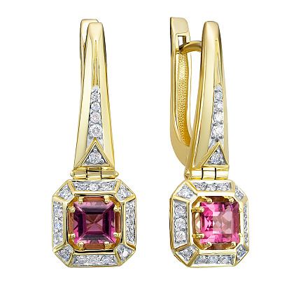 Серьги с английским замком из желтого золота с бриллиантами