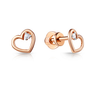 Пусеты детские из красного золота с фианитом