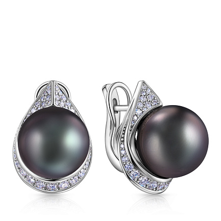 Серьги с английским замком из белого золота с бриллиантами