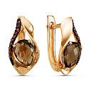 Серьги из красного золота с раухтопазом, сапфирами