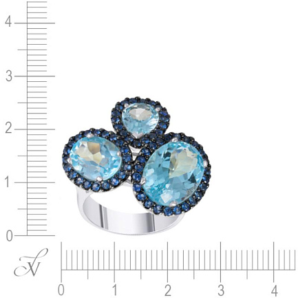 Кольцо из белого золота с сапфирами, топазом