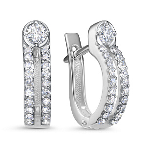 Серьги с английским замком из белого золота с бриллиантом