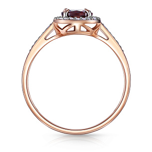 Кольцо из красного золота с бриллиантами и гранатом