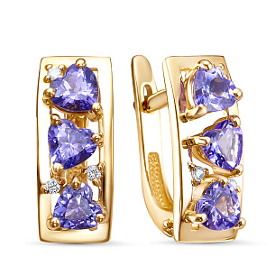 Серьги из желтого золота с танзанитами и бриллиантами