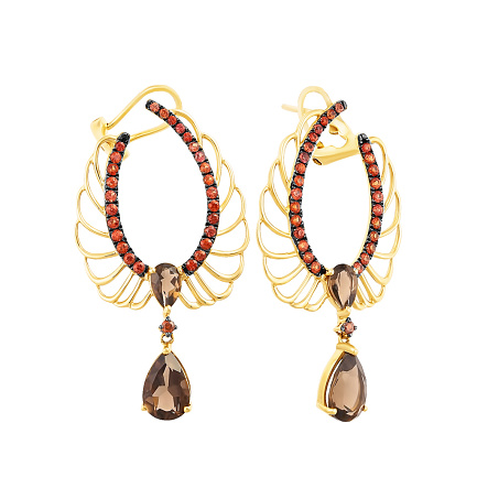 Серьги с английским замком из желтого золота с раухтопазами