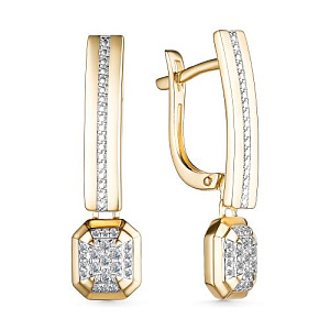 Серьги с английским замком из желтого золота с бриллиантами