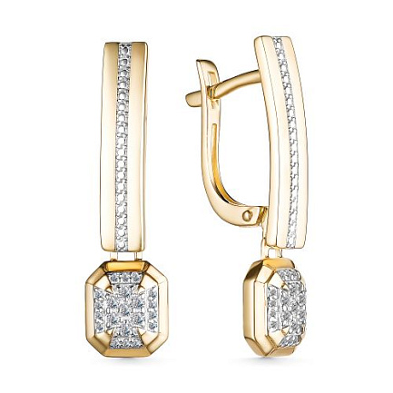 Серьги с английским замком из желтого золота с бриллиантами