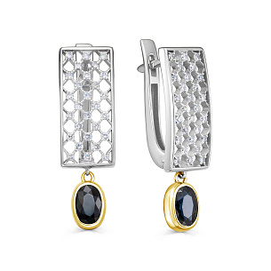 Серьги с английским замком из белого золота с сапфиром