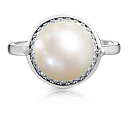 Кольцо из серебра с жемчугом, фианитом