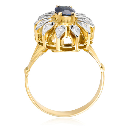 Кольцо из желтого золота с бриллиантами, сапфиром