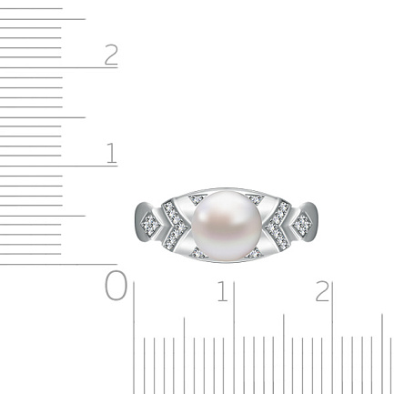 Кольцо из серебра с жемчугом, фианитом