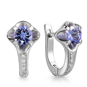 Серьги с английским замком из белого золота с бриллиантами