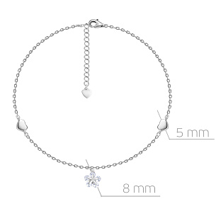 Браслет на ногу декоративный из серебра с фианитом