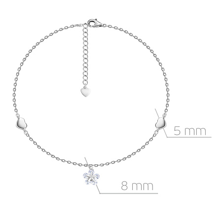 Браслет на ногу декоративный из серебра с фианитом