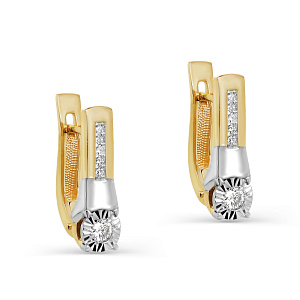 Серьги с английским замком из желтого золота с бриллиантами