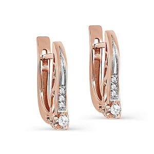 Серьги с английским замком из красного золота с бриллиантами