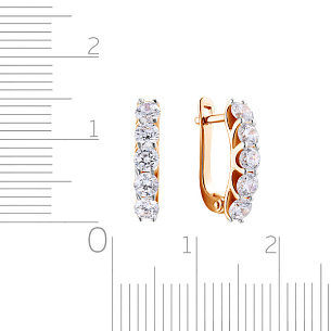 Серьги с английским замком из красного золота с фианитом