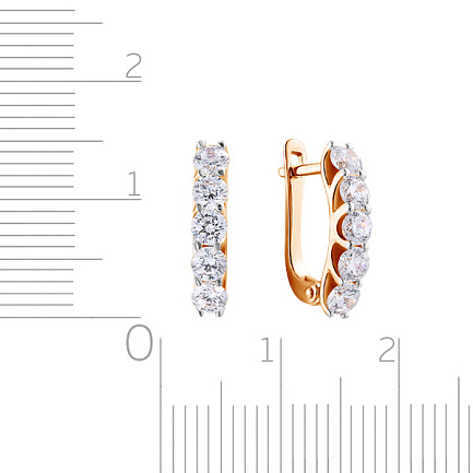 Серьги с английским замком из красного золота с фианитом