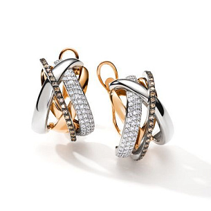 Серьги с английским замком из красного золота с бриллиантами