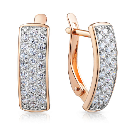 Серьги с английским замком из красного золота с фианитом