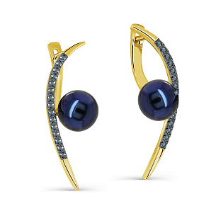 Серьги с английским замком из желтого золота с жемчугом