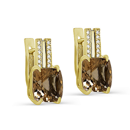 Серьги с английским замком из желтого золота с бриллиантами