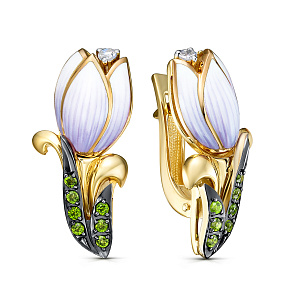 Серьги с английским замком из желтого золота с бриллиантами