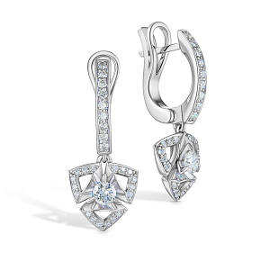 Серьги с английским замком из белого золота с бриллиантом